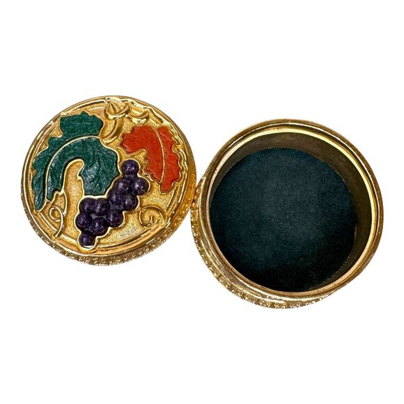 Black Hills Gold RARE Round Trinket Box No 4 Grapes Leaves Inlaid Gemstone Vtg - Picture 5 of 7